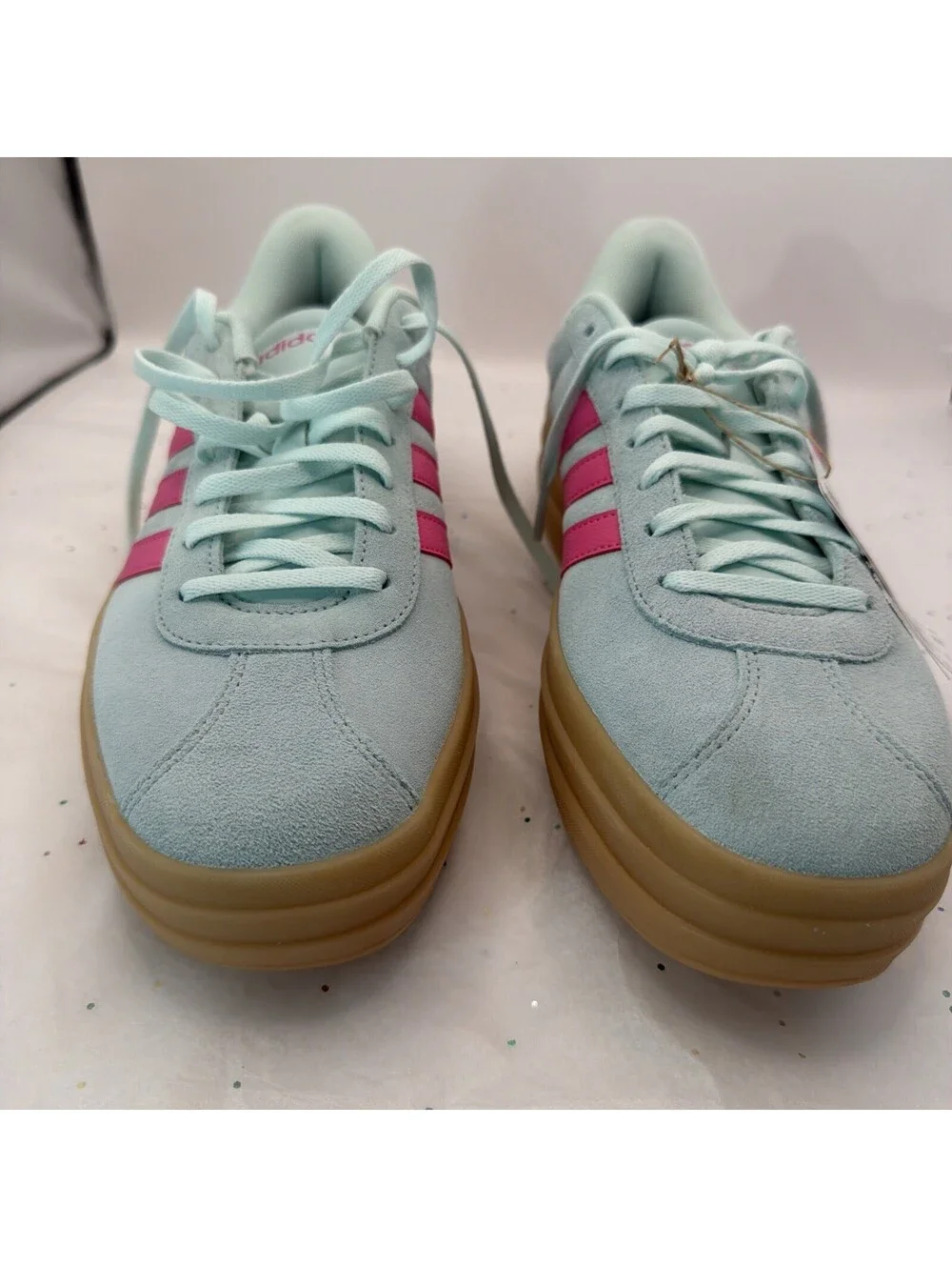 adidas VL Court Bold Women Size 10 JP7628 Pink Mint Green Gum New Box Damaged